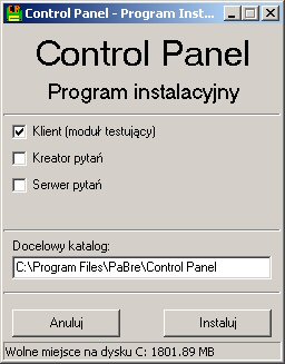 System testów Control Panel