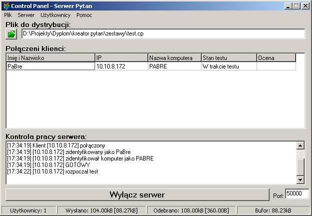 System testów Control Panel