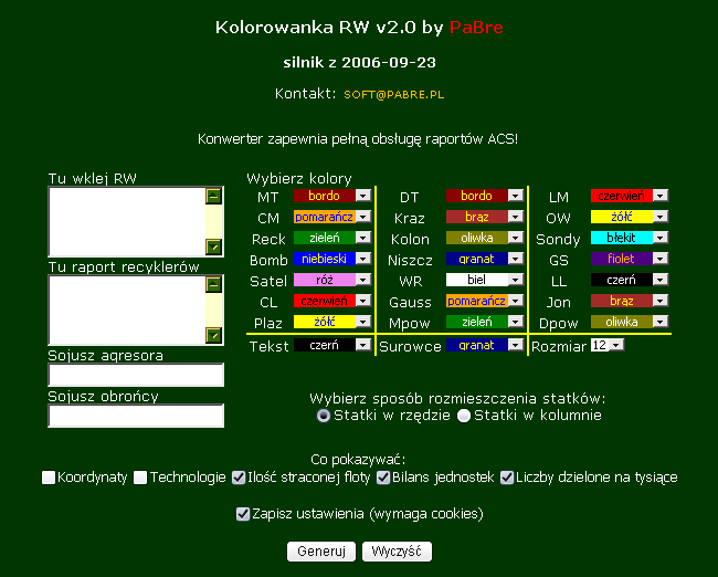 Skrypt kolorowania raportów Ogame