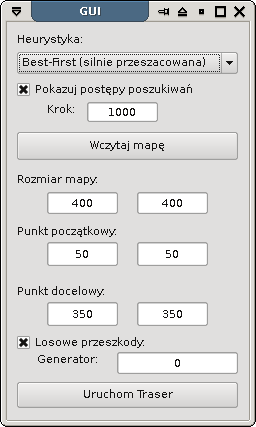 System poszukiwania trasy TRASER - GUI